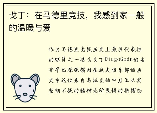 戈丁：在马德里竞技，我感到家一般的温暖与爱